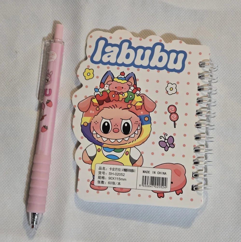 🍒🍒 Labubu Spiral Notebook with Pink Pen